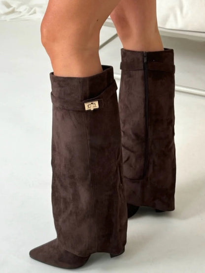 Women's Knee High Boots with Flared Top Heel