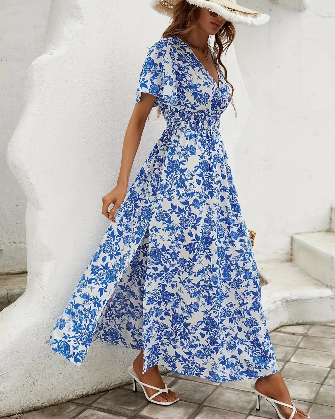 Schickes Blumenmuster Damenkleid, Leichtes, Lässiges, Atmungsaktives Kleid für Warme Tage