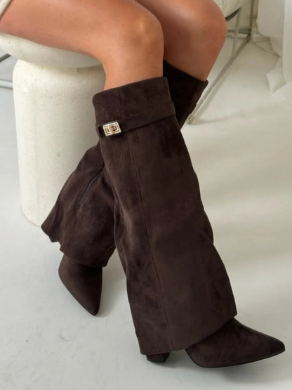 Women's Knee High Boots with Flared Top Heel
