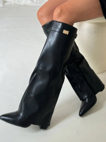 Women's Knee High Boots with Flared Top Heel