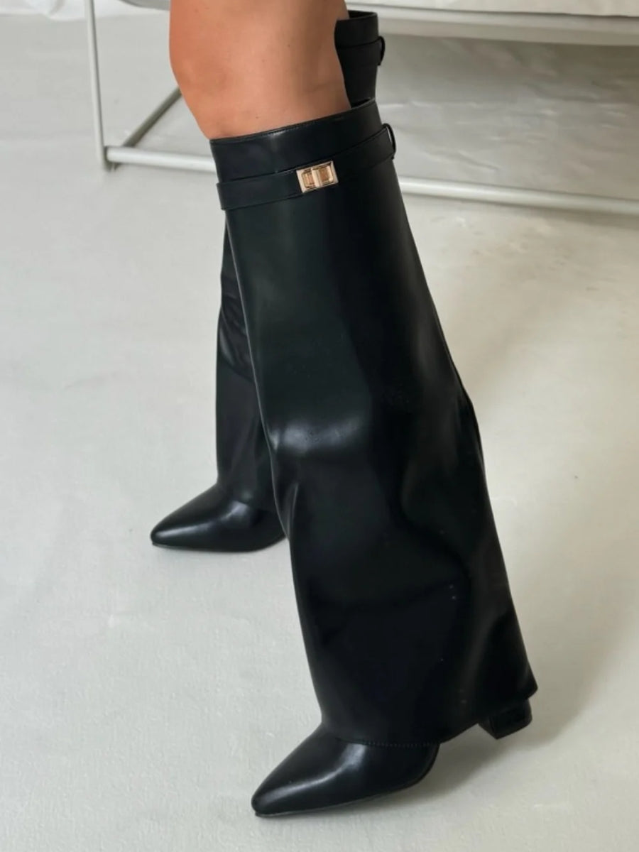 Women's Knee High Boots with Flared Top Heel