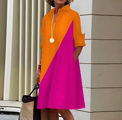 A-Linien Polo-Kleid Damen 3/4-Ärmel Leichtes Frühlingskleid in Rot Schwarz Weiß