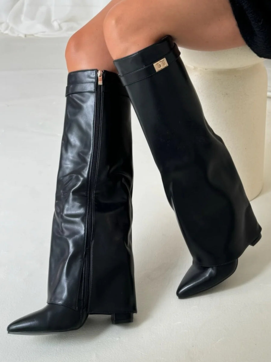 Women's Knee High Boots with Flared Top Heel