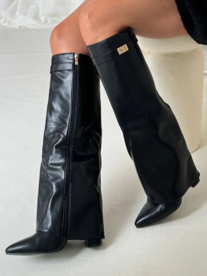Women's Knee High Boots with Flared Top Heel