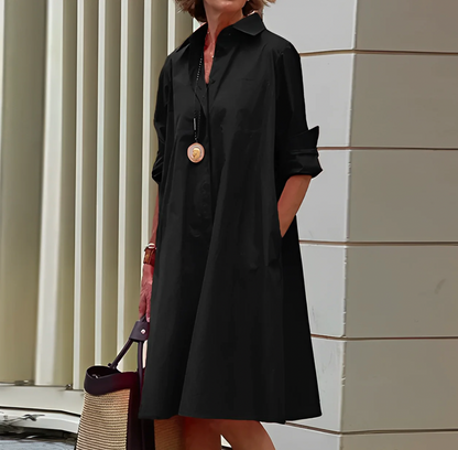 A-Linien Polo-Kleid Damen 3/4-Ärmel Leichtes Frühlingskleid in Rot Schwarz Weiß