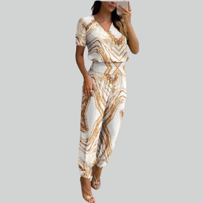 Variant image for Damen Outfit: Pullover-Shirt und Hosen Set mit Sommer Blumendruck - Komplette Outfits Damen-50