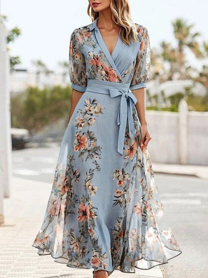 Elegantes Midi-Kleid mit Kurzen Ärmeln und V-Ausschnitt für Festliche Anlässe – Damenkleid für Jede Gelegenheit