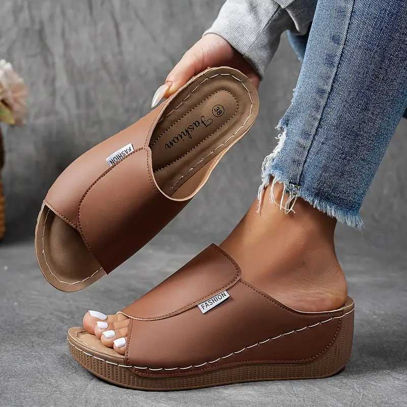 Women’s Open Toe Wedge Slides Easy Slip-On Summer Sandals