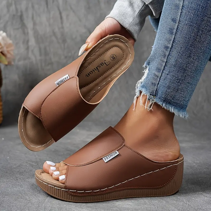 Women’s Open Toe Wedge Slides Easy Slip-On Summer Sandals