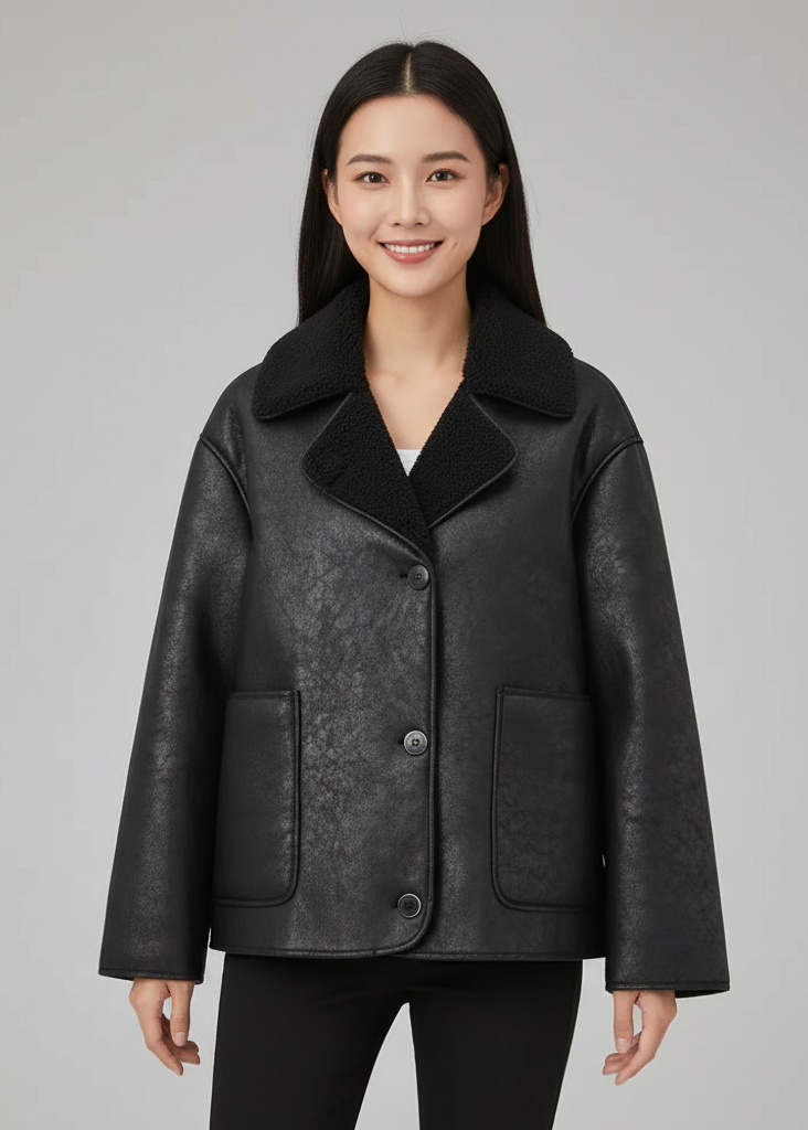 Damen Winterjacke mit Umlegekragen und Knopfleiste