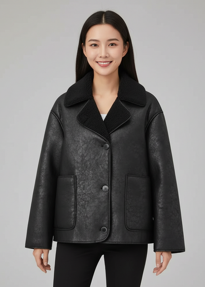 Damen Winterjacke mit Umlegekragen und Knopfleiste