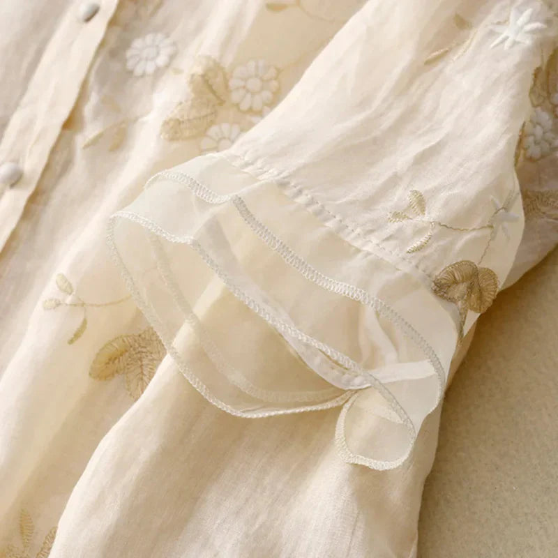 Elegantes Damenoberteil mit Stickerei, Atmungsaktive Baumwollmischbluse für Festliche Anlässe-3