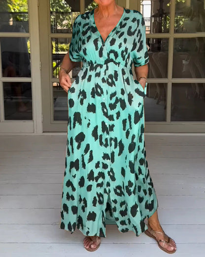 Variant image for Plus Size Damen Boho Kleid, Atmungsaktives Sommerkleid Im Panther Druck, Lässige Kleider Damen-13
