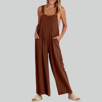 Plus-Size Vintage Baumwollwäsche Weitbein Overall Mit Taschen Für Damen 5