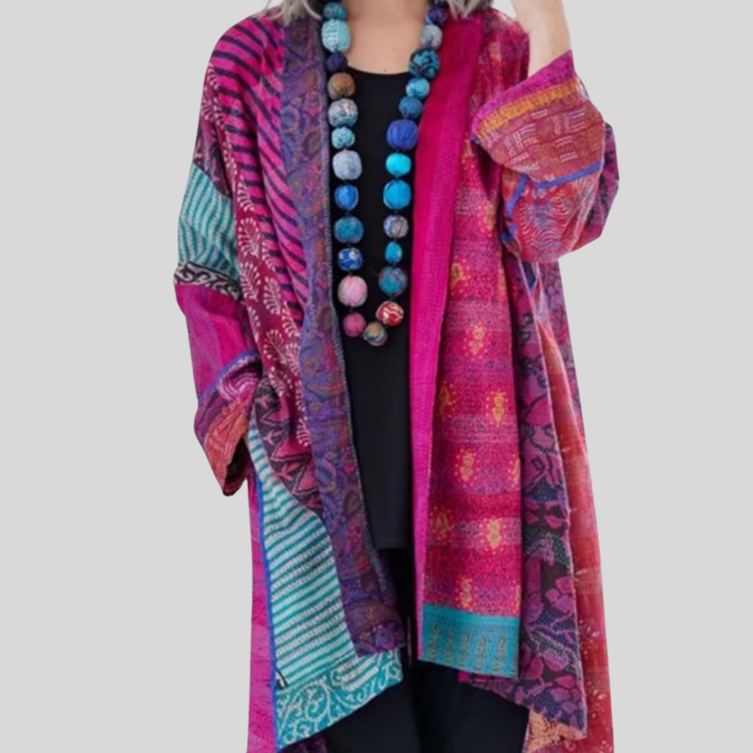 Vintage Baumwolle Leinen Ethnische Druck Strickjacke Damen Langarm Cardigan für Große Größen-2