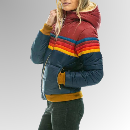 Women’s Warm Waterproof Puffer Jacket Stylish Colorblock for Winter