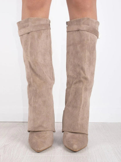 Women's Knee High Boots with Flared Top Heel
