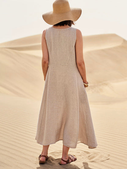 Damen Sommerkleid Mit Taschen, Lässiges Kniehohes Baumwollkleid Für Täglichen Komfort Und Stil