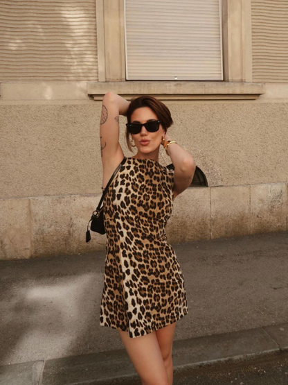 Leopardenmuster Mini-Kleid Damen - Stylisches Festliches Kleid für Lässige und Festliche Anlässe