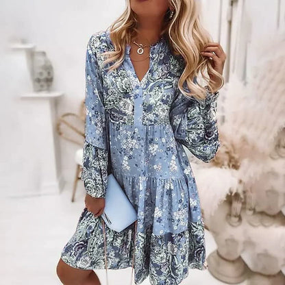 Elegantes Boho-Damenkleid, Locker Sitzend, Knielang, Ideal für Freizeit und Festliche Anlässe, Atmungsaktiver Stoff
