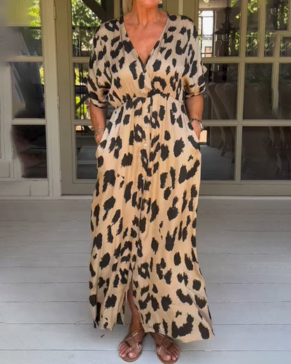 Plus Size Damen Boho Kleid, Atmungsaktives Sommerkleid Im Panther Druck, Lässige Kleider Damen