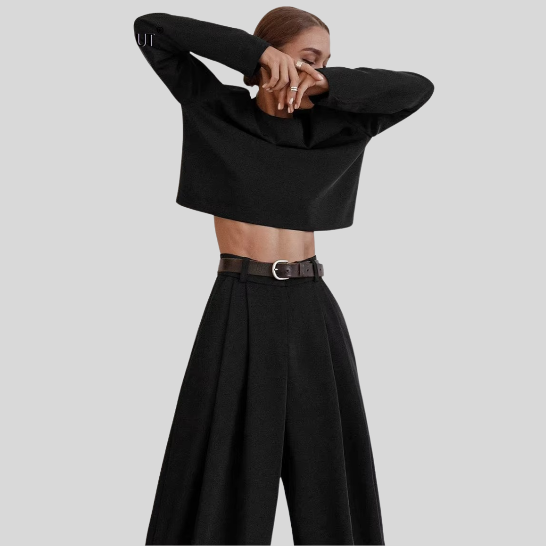 Langarmhemd und Weitbeinhosen Set für Frauen, Eleganter Komfort für Jeden Anlass-3