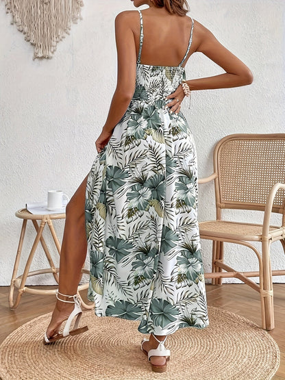 Elegantes Ärmelloses Blumendruckkleid Für Frauen, Festliches Kleid Hochzeitsgast Mit Spaghetti-Trägern, Figurbetonte Passform