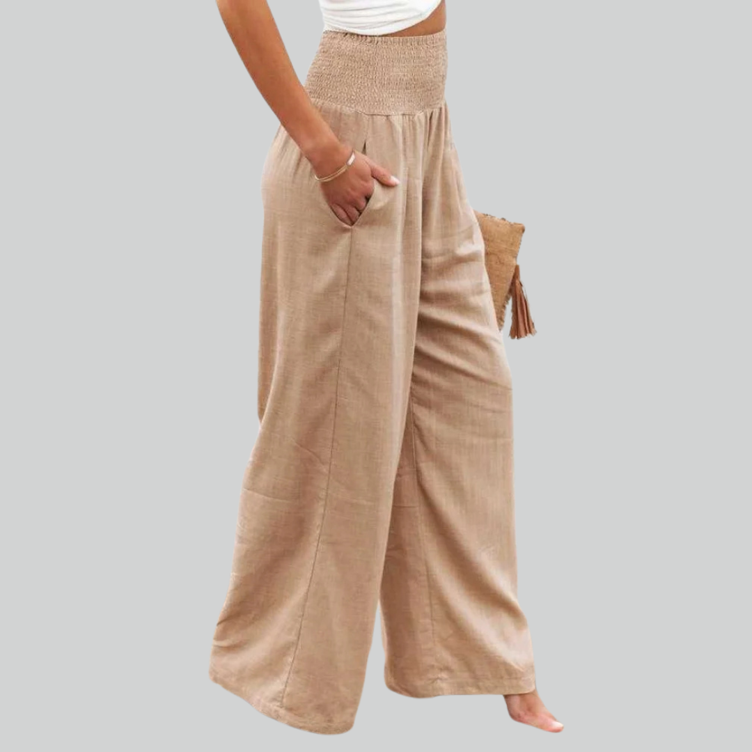 Elegante Retro-Baggy-Hosen Damen - Hohe Taille Vintage Leinen Stoffhose-3