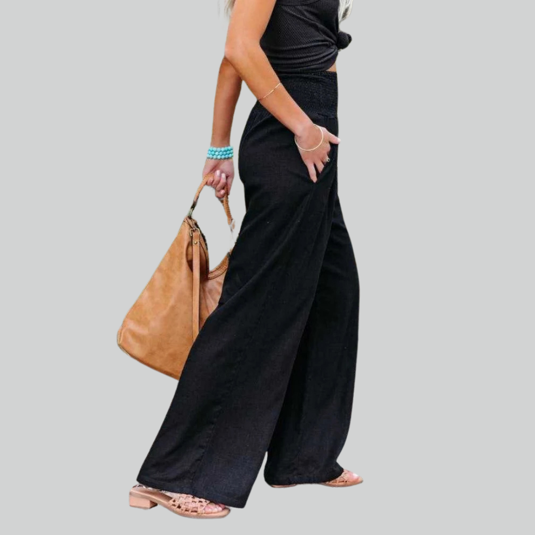 Elegante Retro-Baggy-Hosen Damen - Hohe Taille Vintage Leinen Stoffhose-4