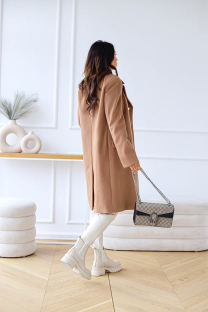 Women’s Classic Long Coat Gold Button Double-Breasted Style