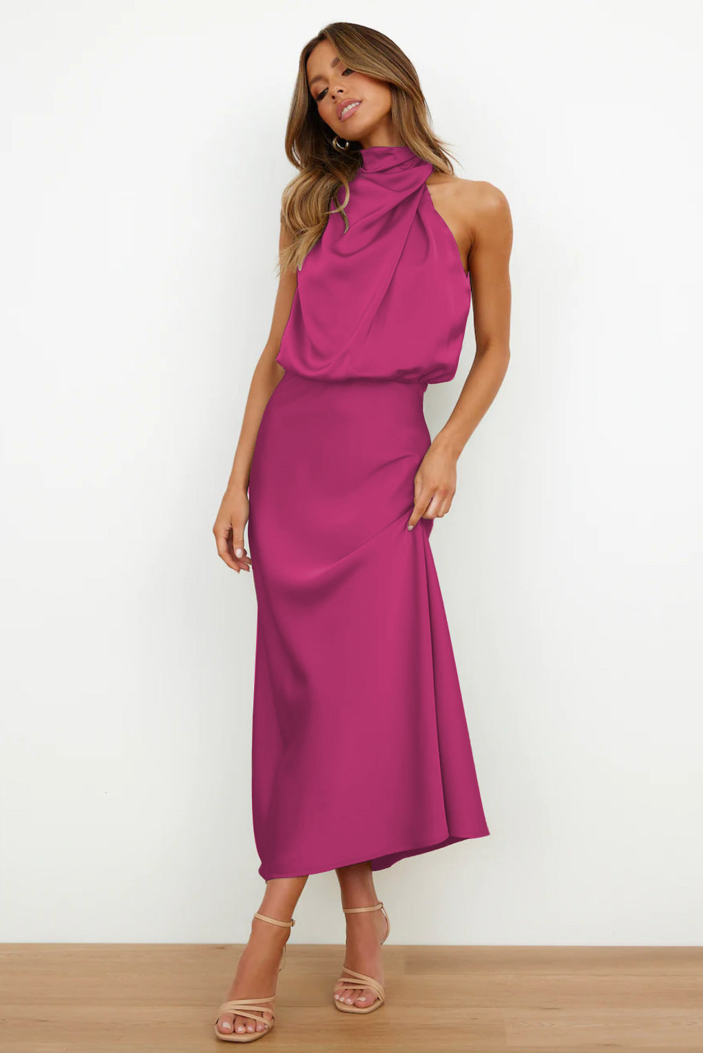 Variant image for Langes Satin Halterneck Abendkleid Für Hochzeiten Und Elegante Anlässe-29