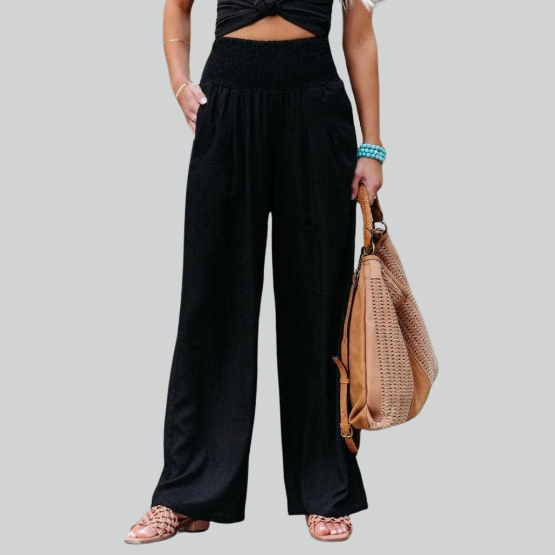 Elegante Retro-Baggy-Hosen Damen - Hohe Taille Vintage Leinen Stoffhose-6