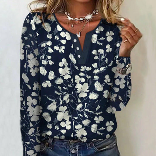 Blumenbluse Mit Rundem Hals Und Knopfdetail Für Frühling Und Herbst - Blumen Bluse Zara-1