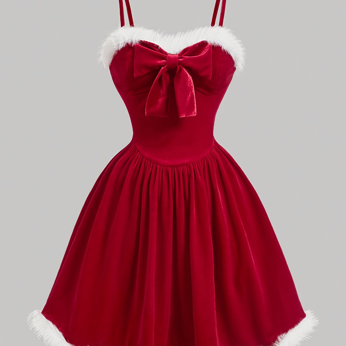 Elegant Red Christmas Midi Dress with Big Bow