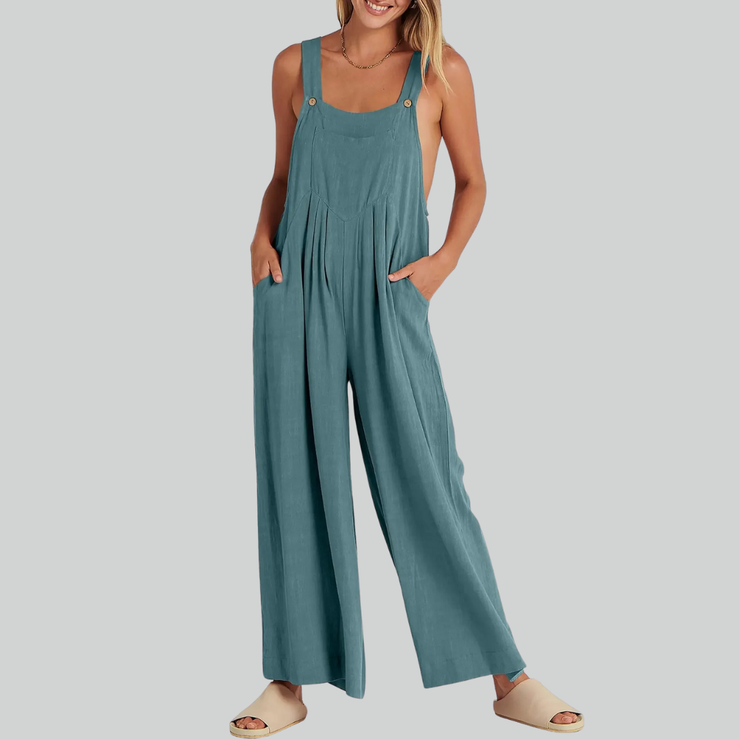 Plus-Size Vintage Baumwollwäsche Weitbein Overall Mit Taschen Für Damen 6