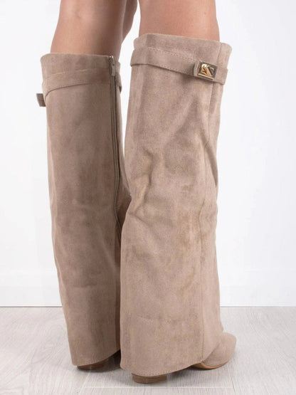 Women's Knee High Boots with Flared Top Heel
