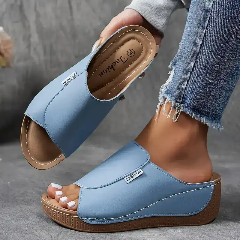 Women’s Open Toe Wedge Slides Easy Slip-On Summer Sandals