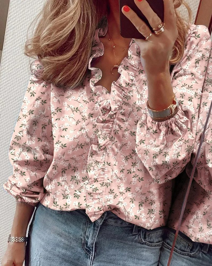 Elegante Damenbluse Mit V-Ausschnitt Und Rüschen - Vielseitige Baumwolloberteil Für Büro Und Freizeit-2