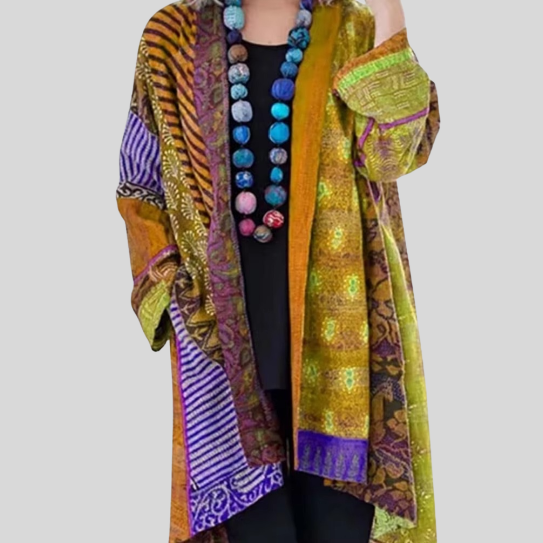 Vintage Baumwolle Leinen Ethnische Druck Strickjacke Damen Langarm Cardigan für Große Größen-3
