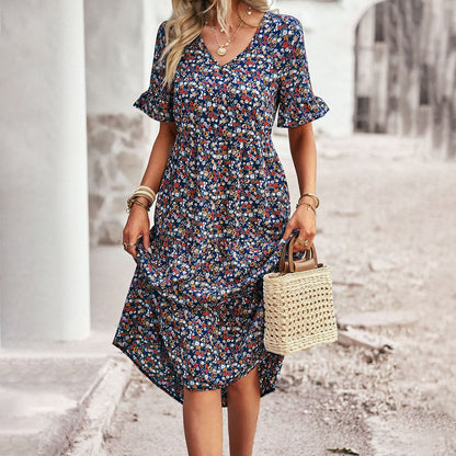 Elegantes Blumendruck Midi Kleid - Festliches Damenkleid für Hochzeitsgäste und gesellschaftliche Anlässe