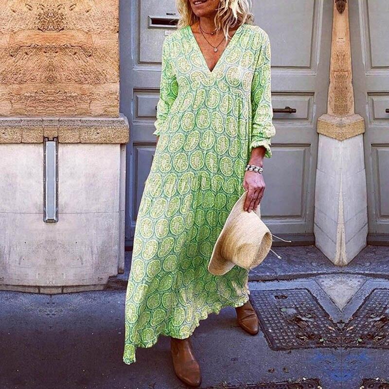 Trendiges V-Ausschnitt Damenkleid mit Auffälligen Drucken für Frühling und Sommer, Umweltfreundlicher Stoff, Bequeme Passform