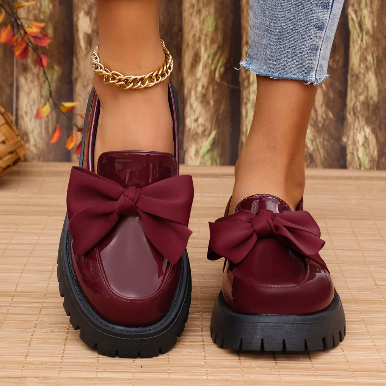 Dicke, Lackierte Ledermokassins Damen mit Robuster Sohle – Elegante Schuhe Damen Mokassin für Komfort und Stil-4