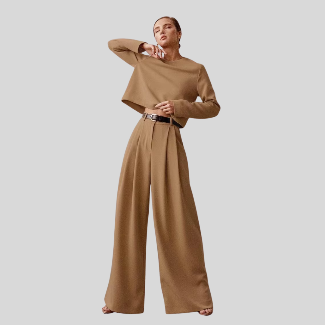 Langarmhemd und Weitbeinhosen Set für Frauen, Eleganter Komfort für Jeden Anlass-4