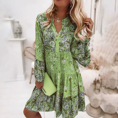Elegantes Boho-Damenkleid, Locker Sitzend, Knielang, Ideal für Freizeit und Festliche Anlässe, Atmungsaktiver Stoff