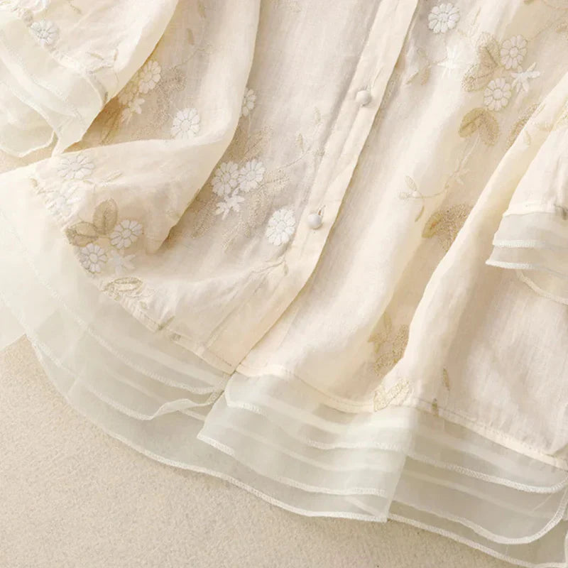 Elegantes Damenoberteil mit Stickerei, Atmungsaktive Baumwollmischbluse für Festliche Anlässe-4