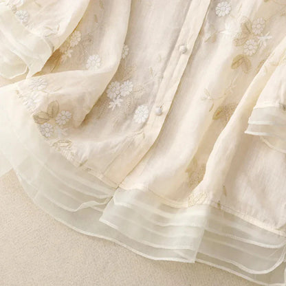 Elegantes Damenoberteil mit Stickerei, Atmungsaktive Baumwollmischbluse für Festliche Anlässe-4