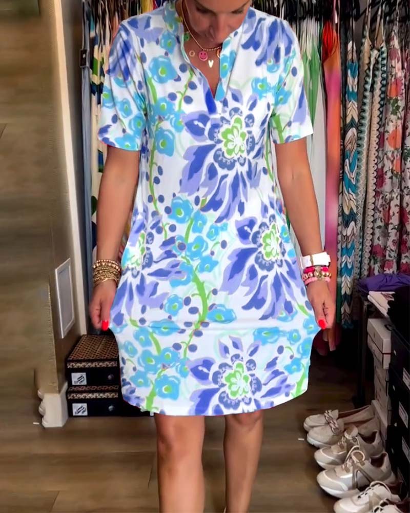 Variant image for Blumen MIDI-Kleid Damen, Kurzarm V-Ausschnitt Sommerkleid aus weicher Baumwollmischung, lässig und urlaubsbereit-13
