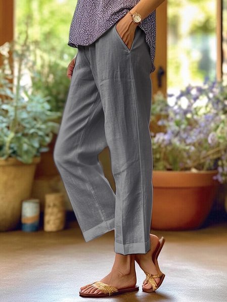 Variant image for Locker Sitzende Leinenhose Damen, Atmungsaktive Casualhose mit Weitem Bein-17