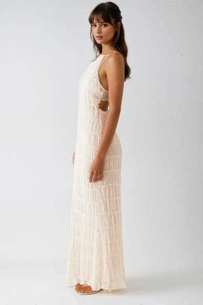 Ätherisches Halfter-Maxikleid – Elegantes Maxikleid für Damen mit Plissierten Schichten für Sommer und Festliche Anlässe