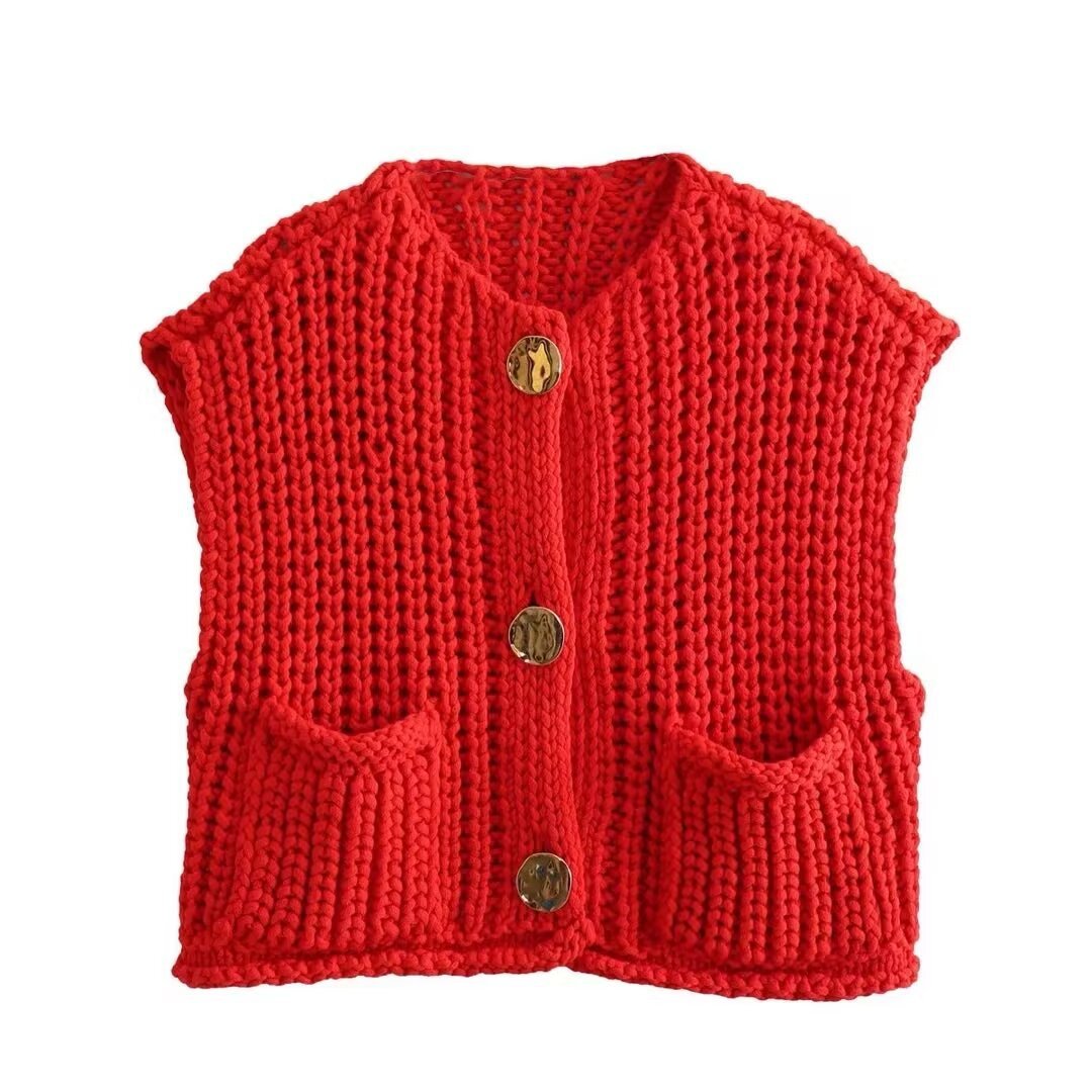 Ärmellose Strickweste Damen mit Taschen, Bequeme Passform für Jeden Anlass, Lange Weste für Vielseitigen Stil